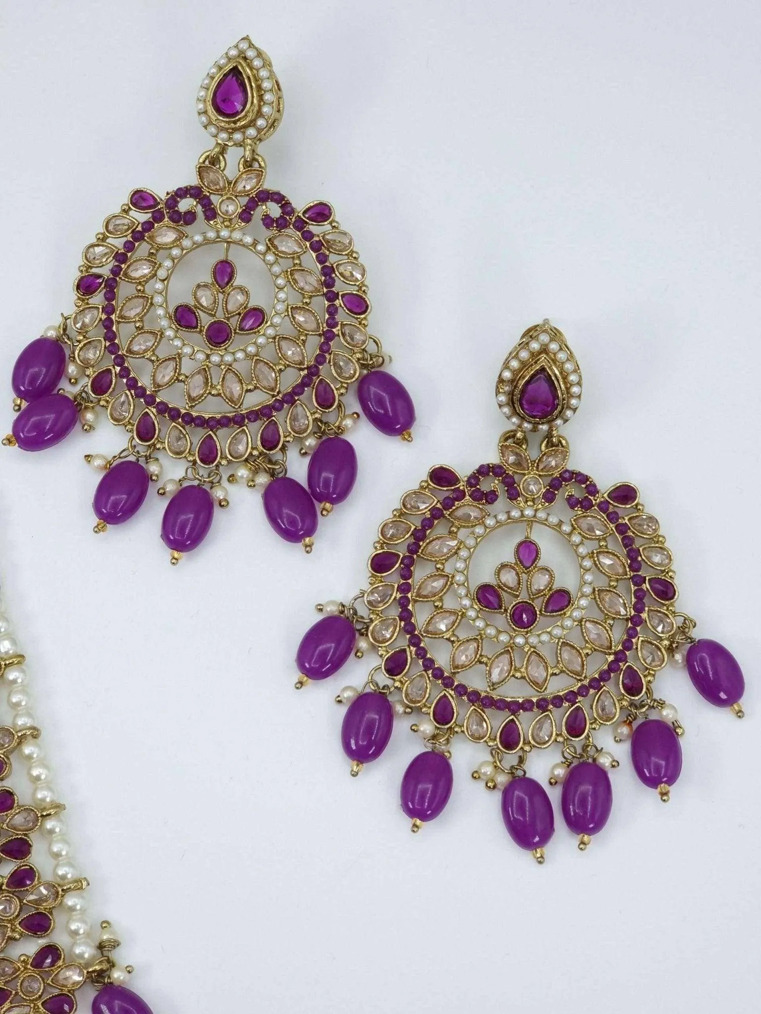 Sayema- Antique Gold Polki Stone Mala Necklace Set Purple