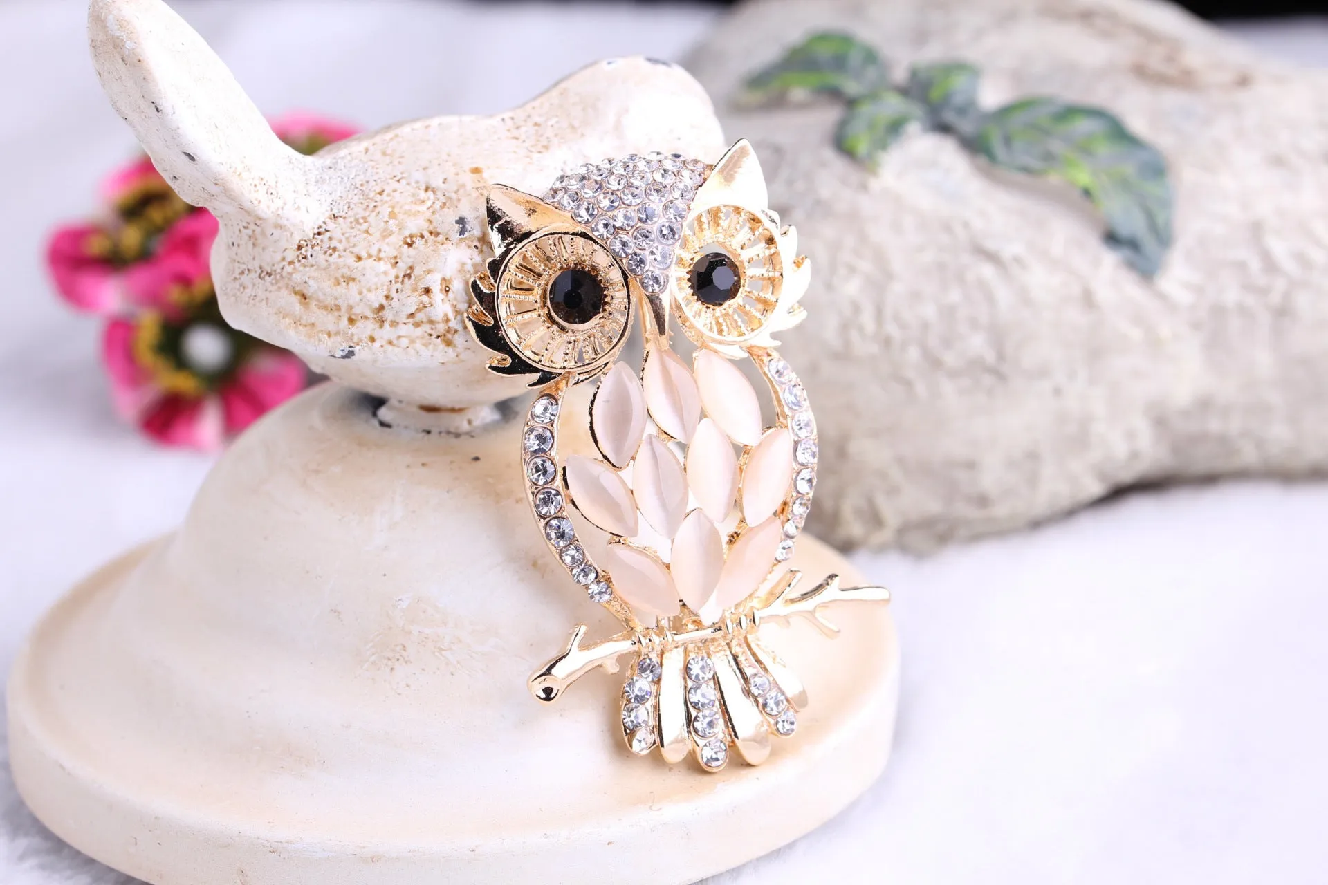 SB385 - Opal Owl Saree Brooch