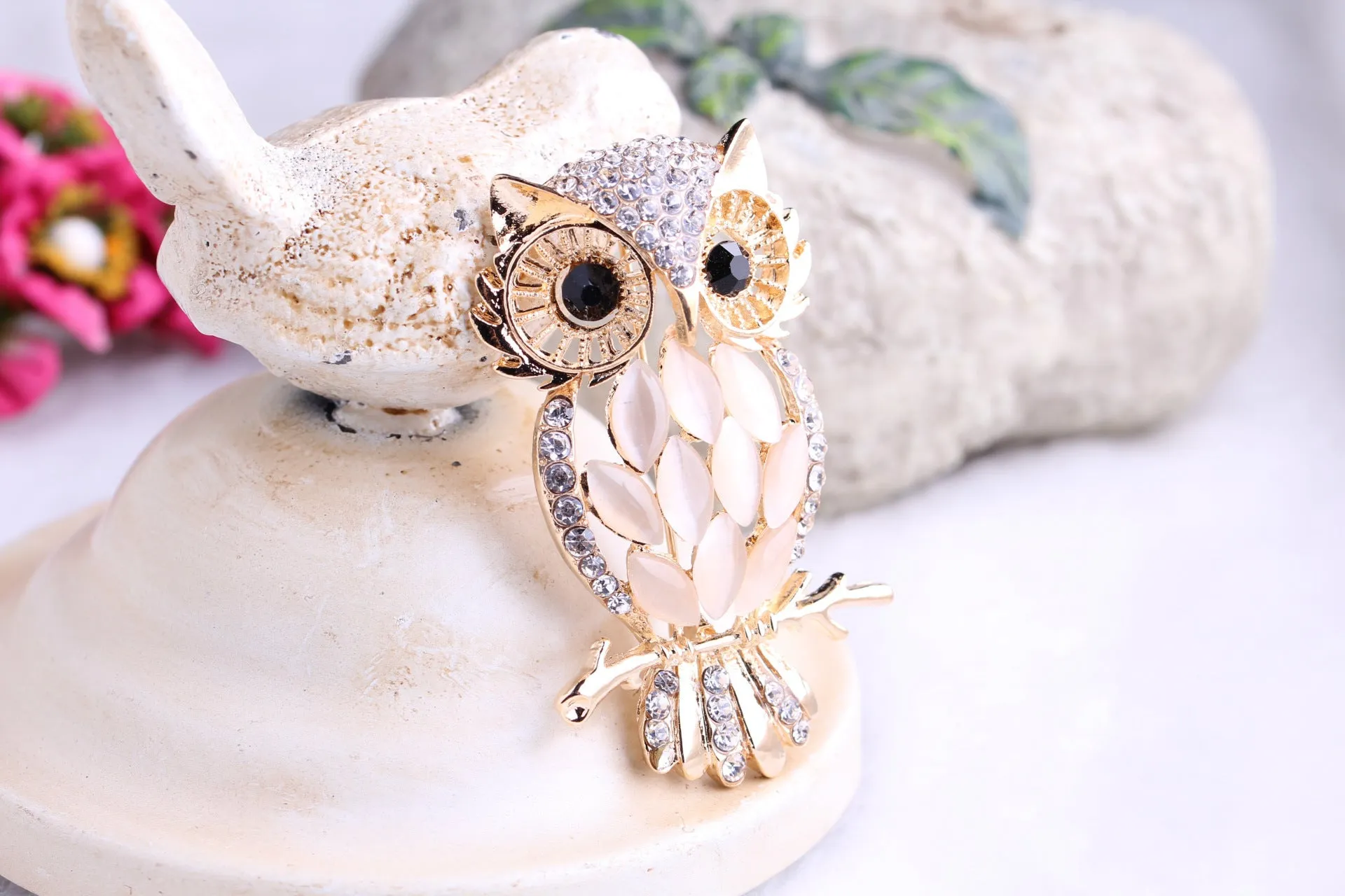 SB385 - Opal Owl Saree Brooch