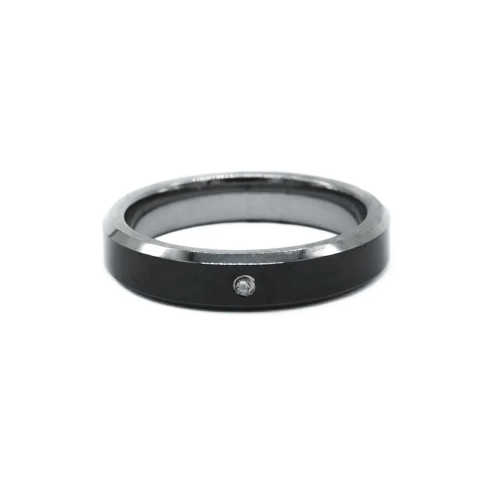 Serene Black Enamel with Diamond Tungsten Wedding Ring Size 8,9,10