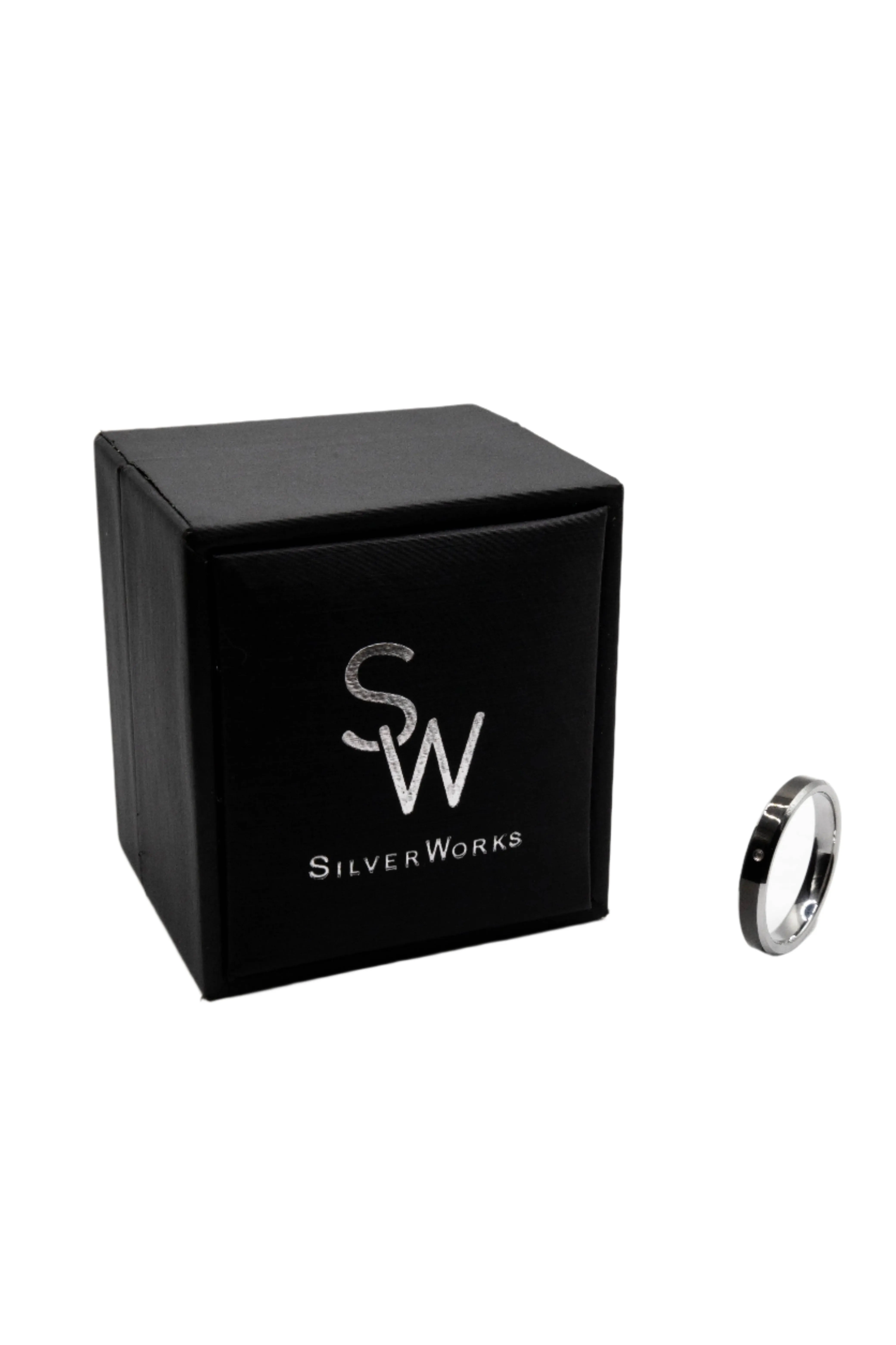 Serene Black Enamel with Diamond Tungsten Wedding Ring Size 8,9,10