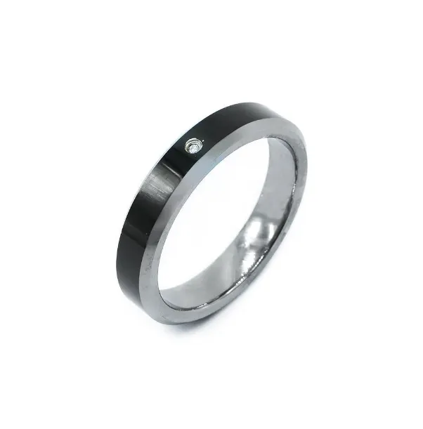 Serene Black Enamel with Diamond Tungsten Wedding Ring Size 8,9,10