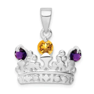 Silver Citrine Amethyst Polished Crown Charm