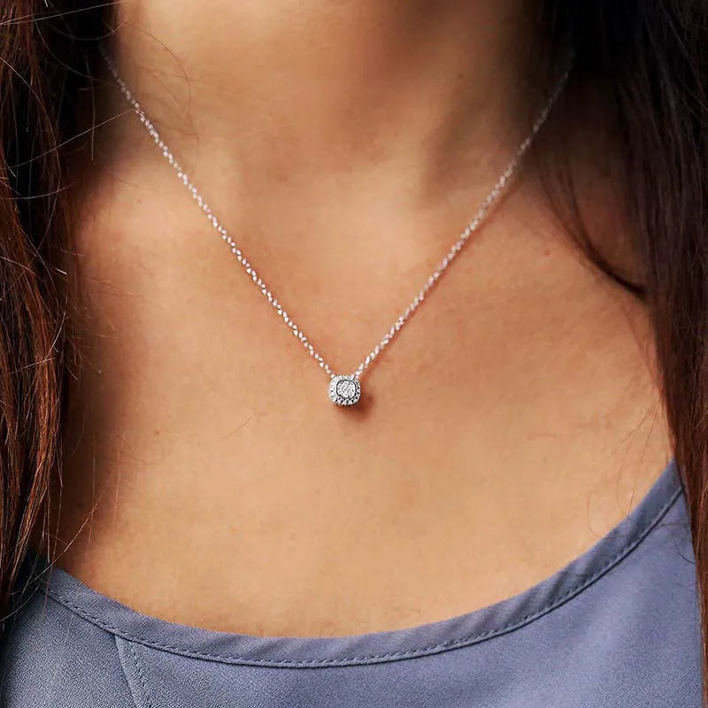 Silver Cushion Halo Diamond Slide Necklace