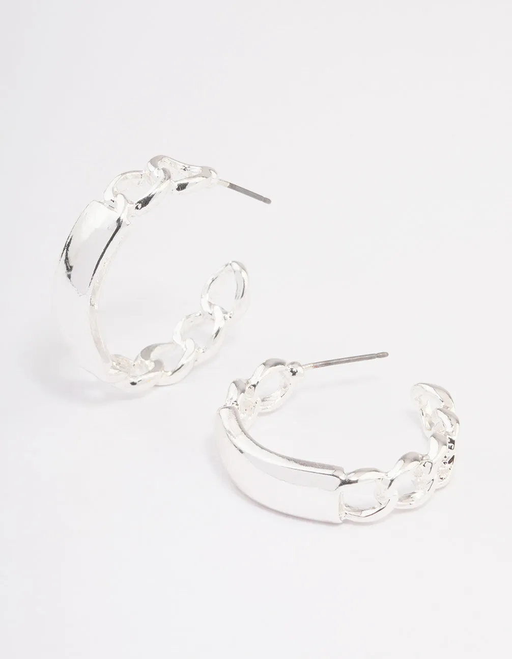 Silver Link Chain Hoop Earrings