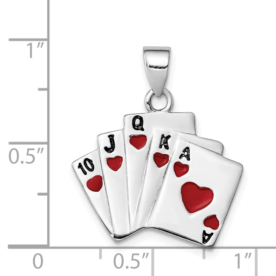 Silver Polished Finish Enamel Royal Flush Charm