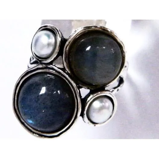 silver ring set labradorite / turquoise , sterling silver  jewelry , Bluenoemi ring, ring for woman