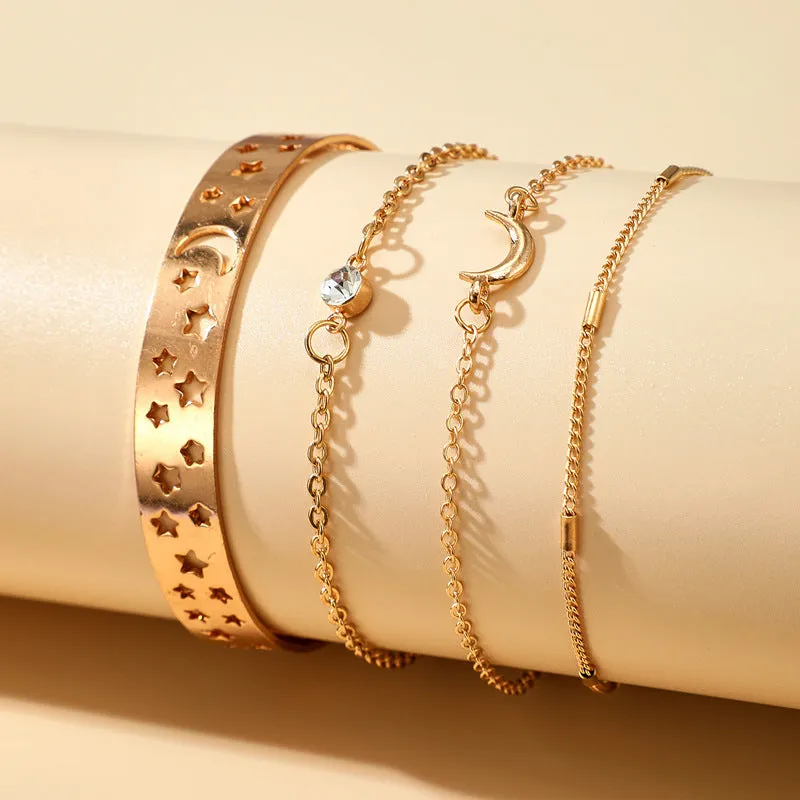 Simple Fashion Hollow Star Moon Diamond Bracelet Four-piece Set