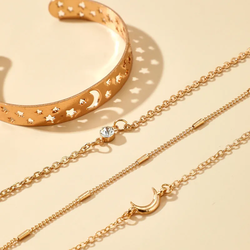 Simple Fashion Hollow Star Moon Diamond Bracelet Four-piece Set