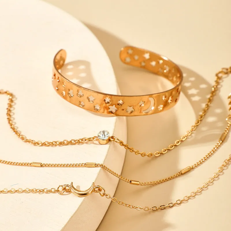 Simple Fashion Hollow Star Moon Diamond Bracelet Four-piece Set