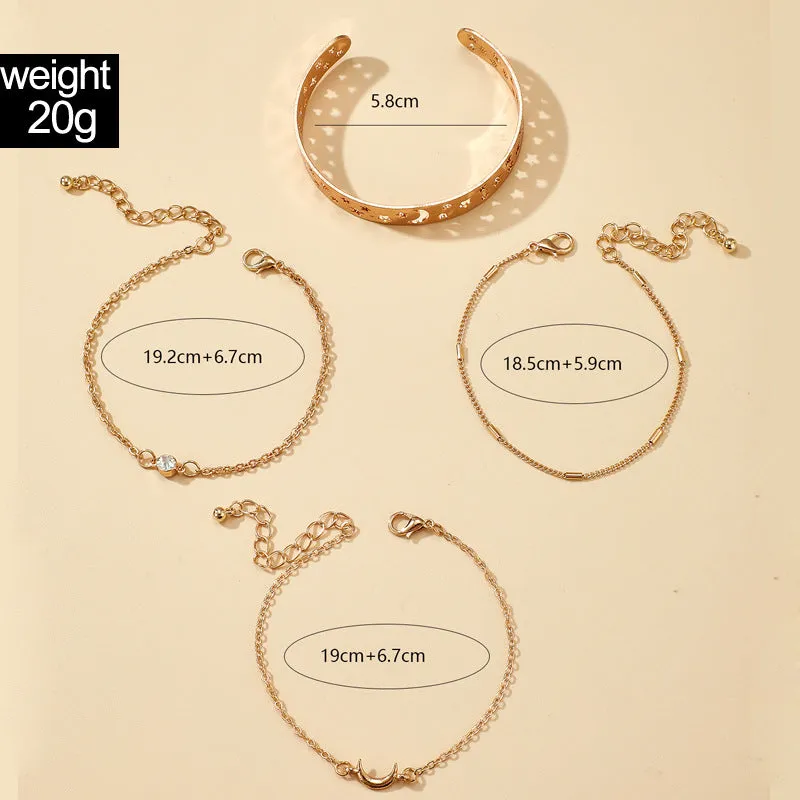 Simple Fashion Hollow Star Moon Diamond Bracelet Four-piece Set