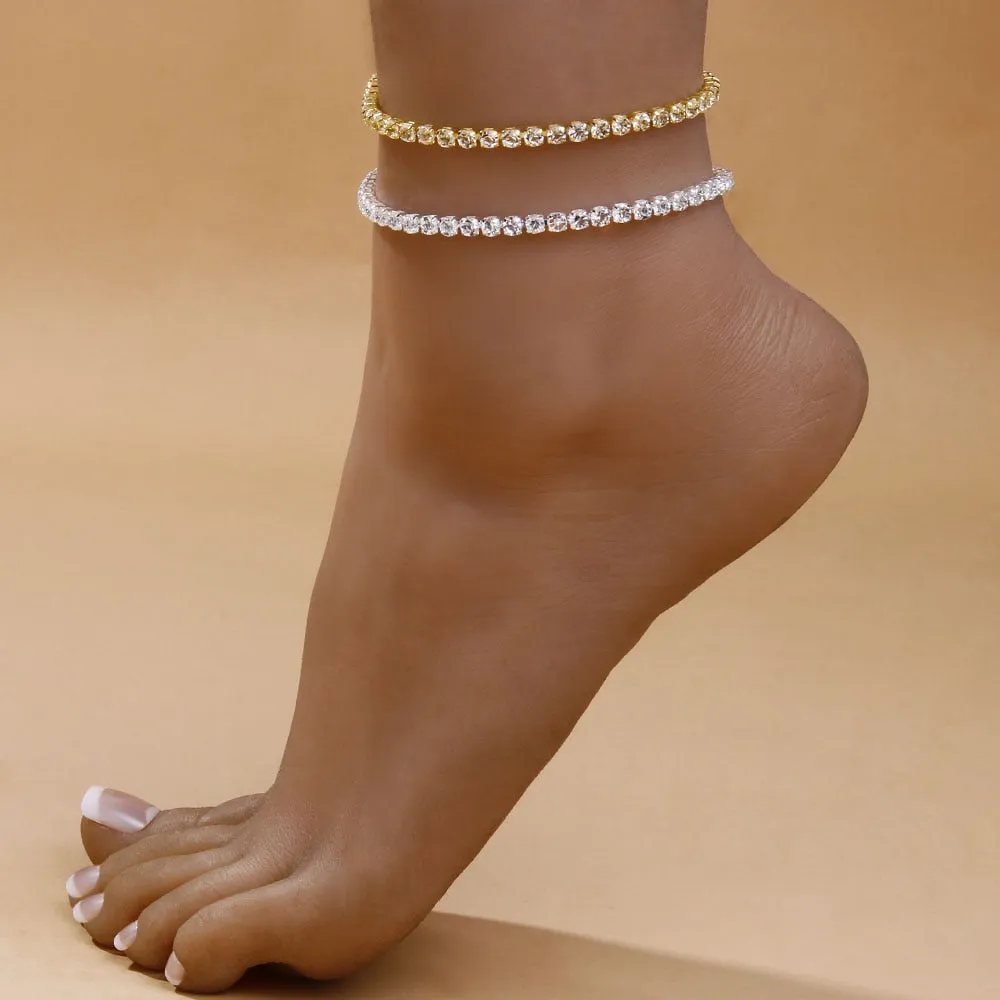 Simple Rhinestone Tennis Chain Anklet Foot for Women Summer Accessories Ins Leg Chain Ankle Bracelet Jewelry