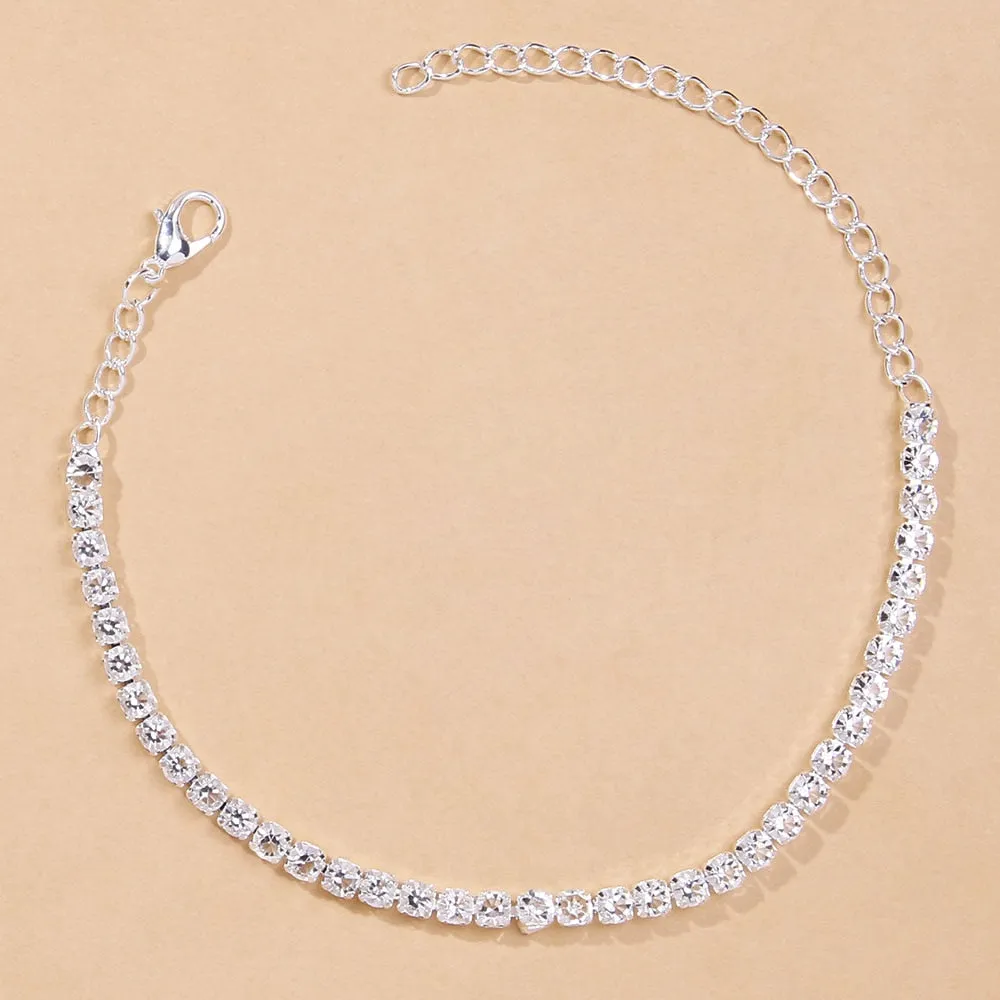 Simple Rhinestone Tennis Chain Anklet Foot for Women Summer Accessories Ins Leg Chain Ankle Bracelet Jewelry