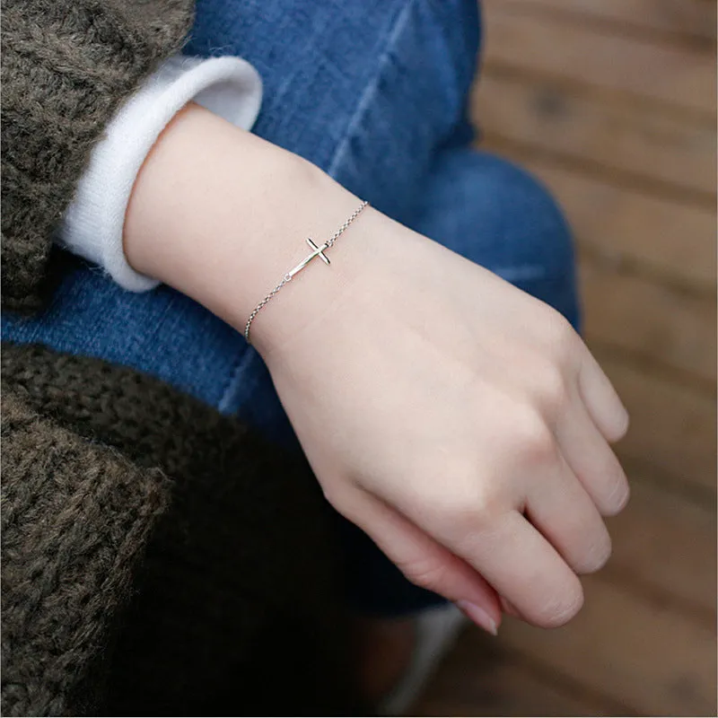 Simple Slender Bracelet With  Plated Cross