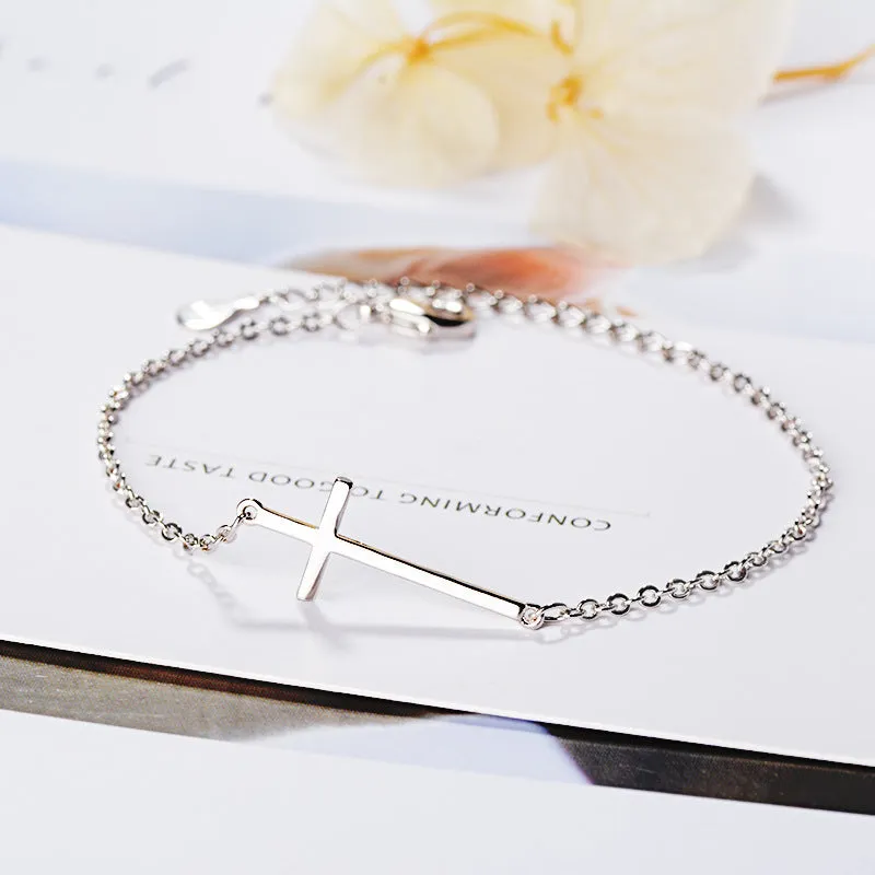 Simple Slender Bracelet With  Plated Cross