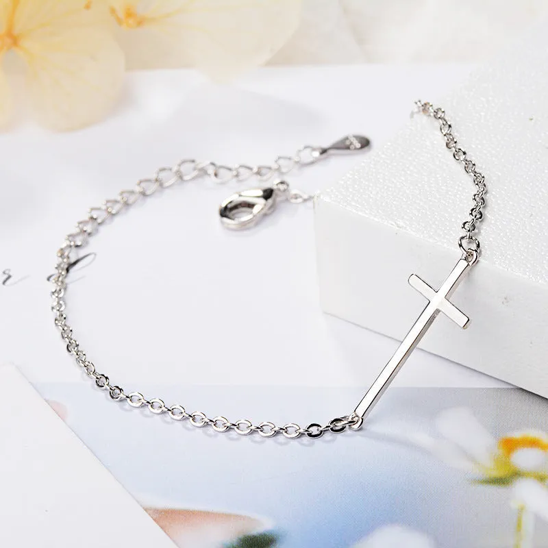 Simple Slender Bracelet With  Plated Cross