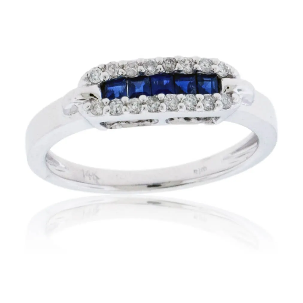 Small Blue Sapphire & Diamond Halo Ring