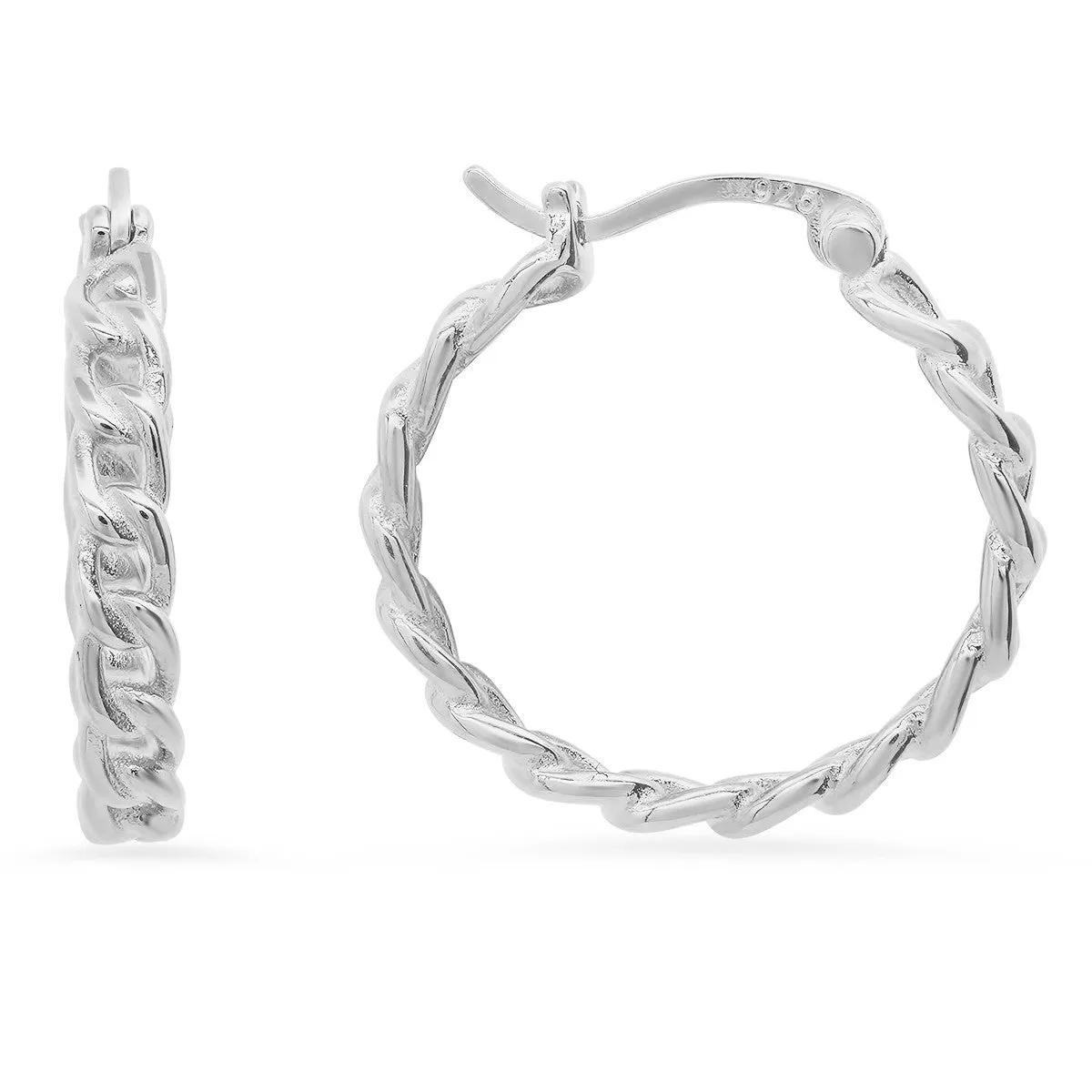 Sterling Silver Curb Chain Hoop Earrings