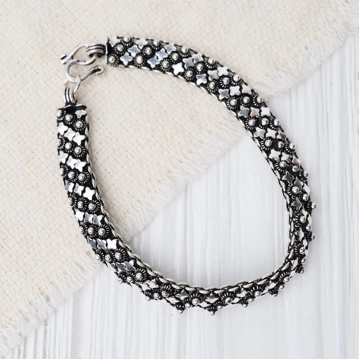 Sterling Silver Wide Flat Bali Chain Bracelet