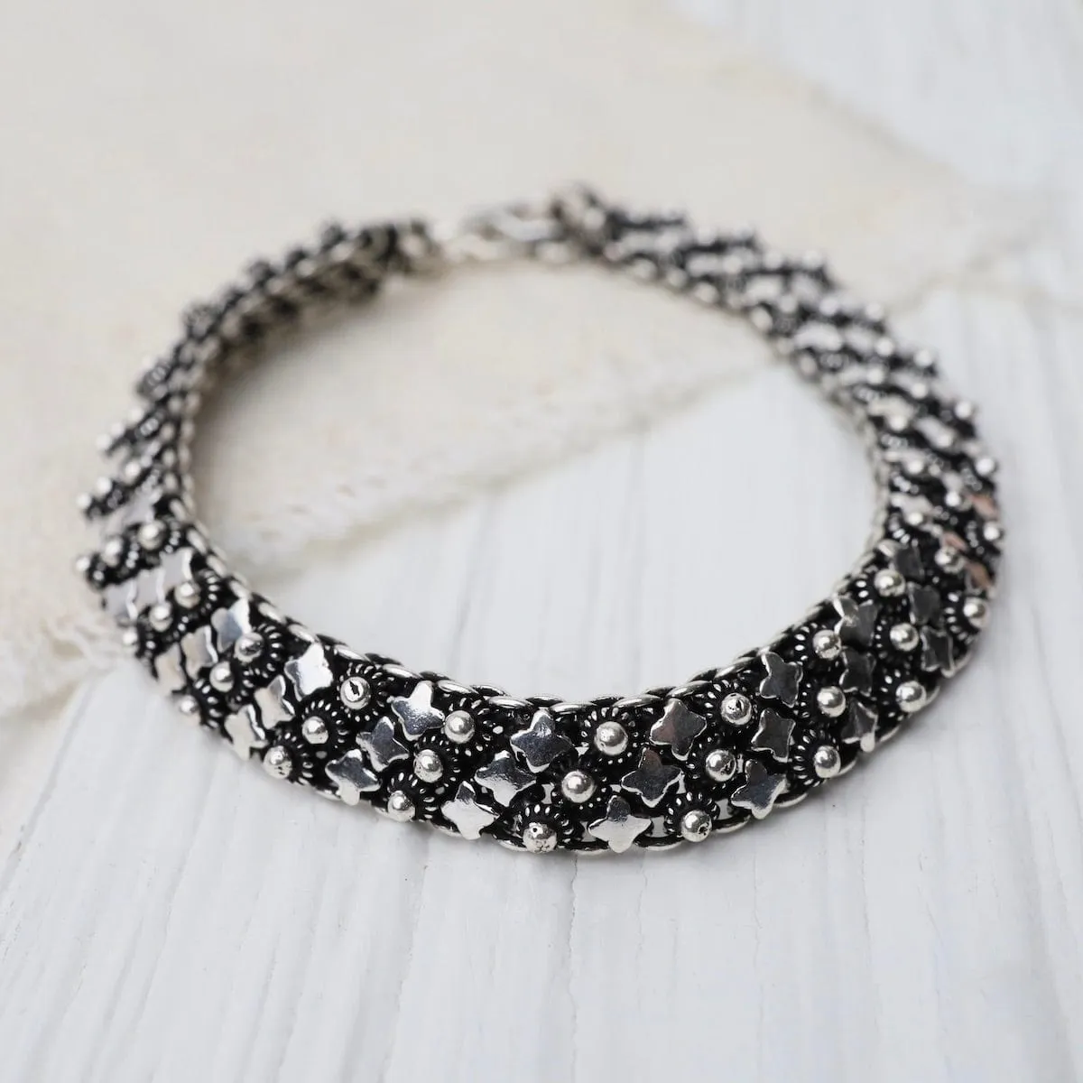 Sterling Silver Wide Flat Bali Chain Bracelet