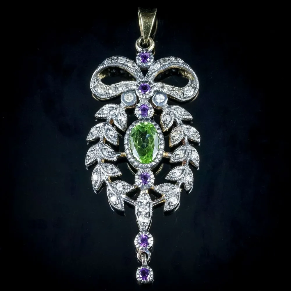 Suffragette Pendant Amethyst Peridot And Diamond 9Ct Gold