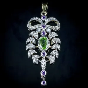 Suffragette Pendant Amethyst Peridot And Diamond 9Ct Gold