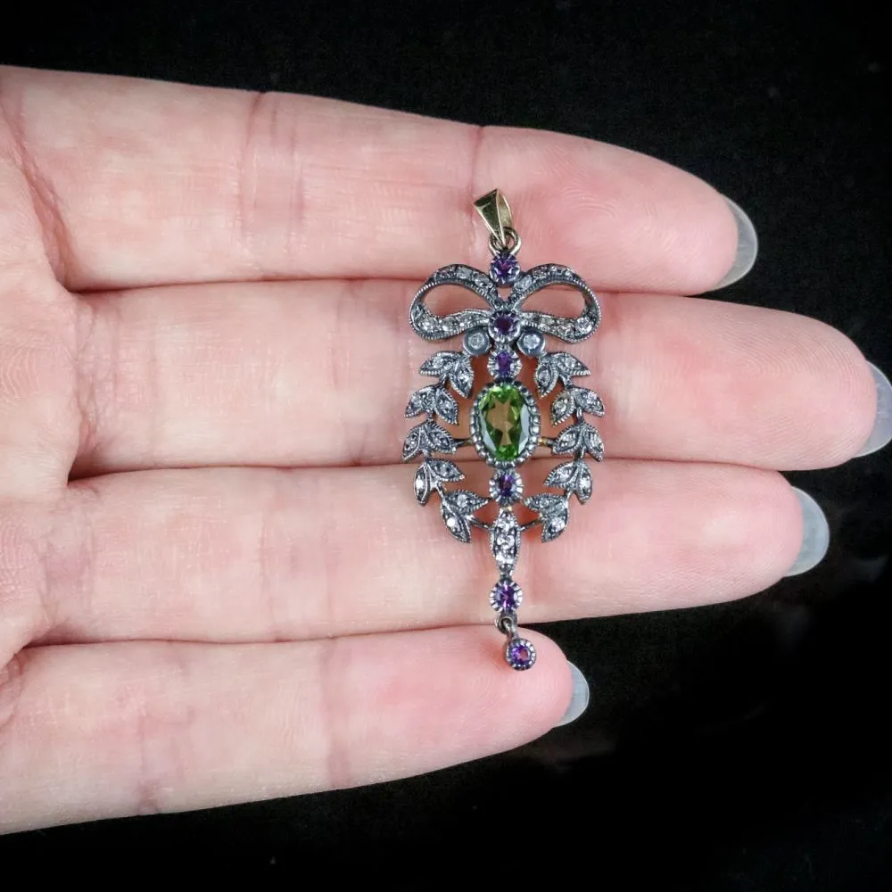 Suffragette Pendant Amethyst Peridot And Diamond 9Ct Gold