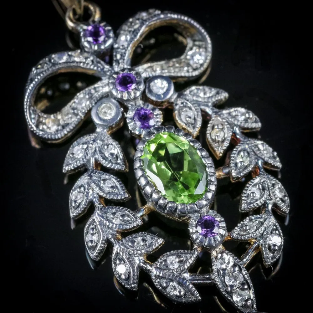 Suffragette Pendant Amethyst Peridot And Diamond 9Ct Gold