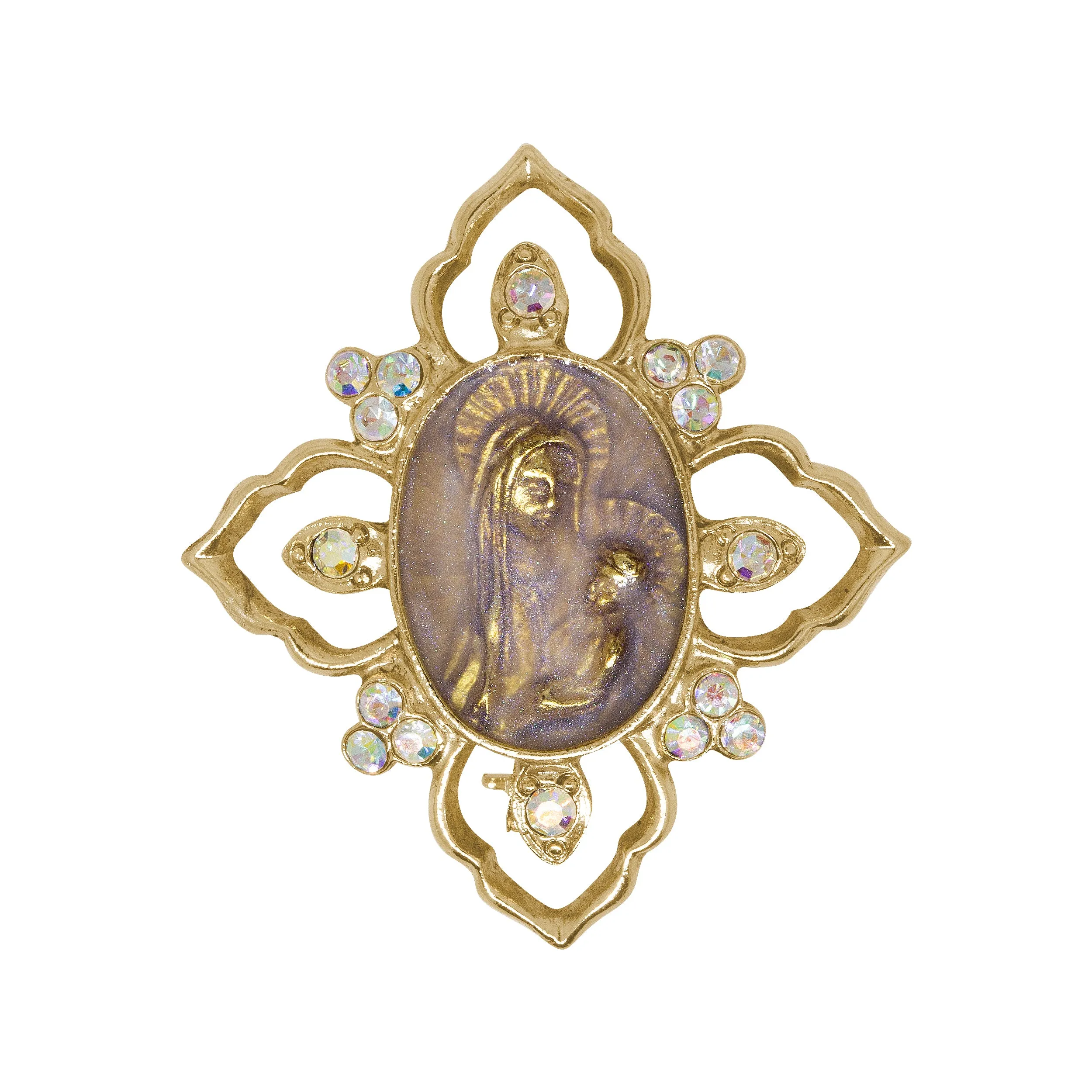 Symbols Of Faith Mary And Child Light Amethyst Enamel & AB Crystal Pin