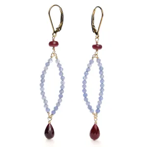 Tanzanite   Ruby Earrings with Gold Plated Latch Back