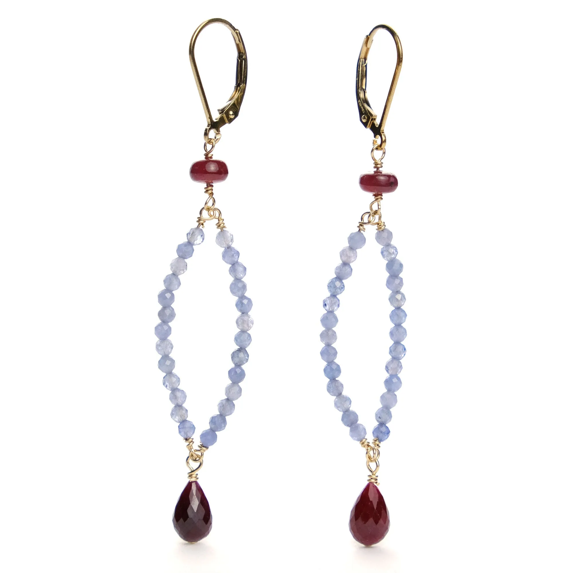 Tanzanite   Ruby Earrings with Gold Plated Latch Back