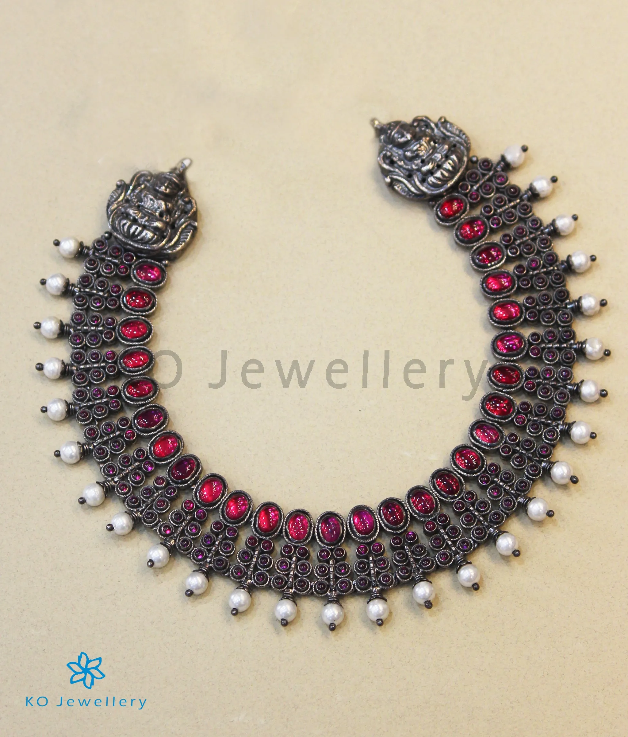 The Antara Silver Kempu Necklace (Oxidised)