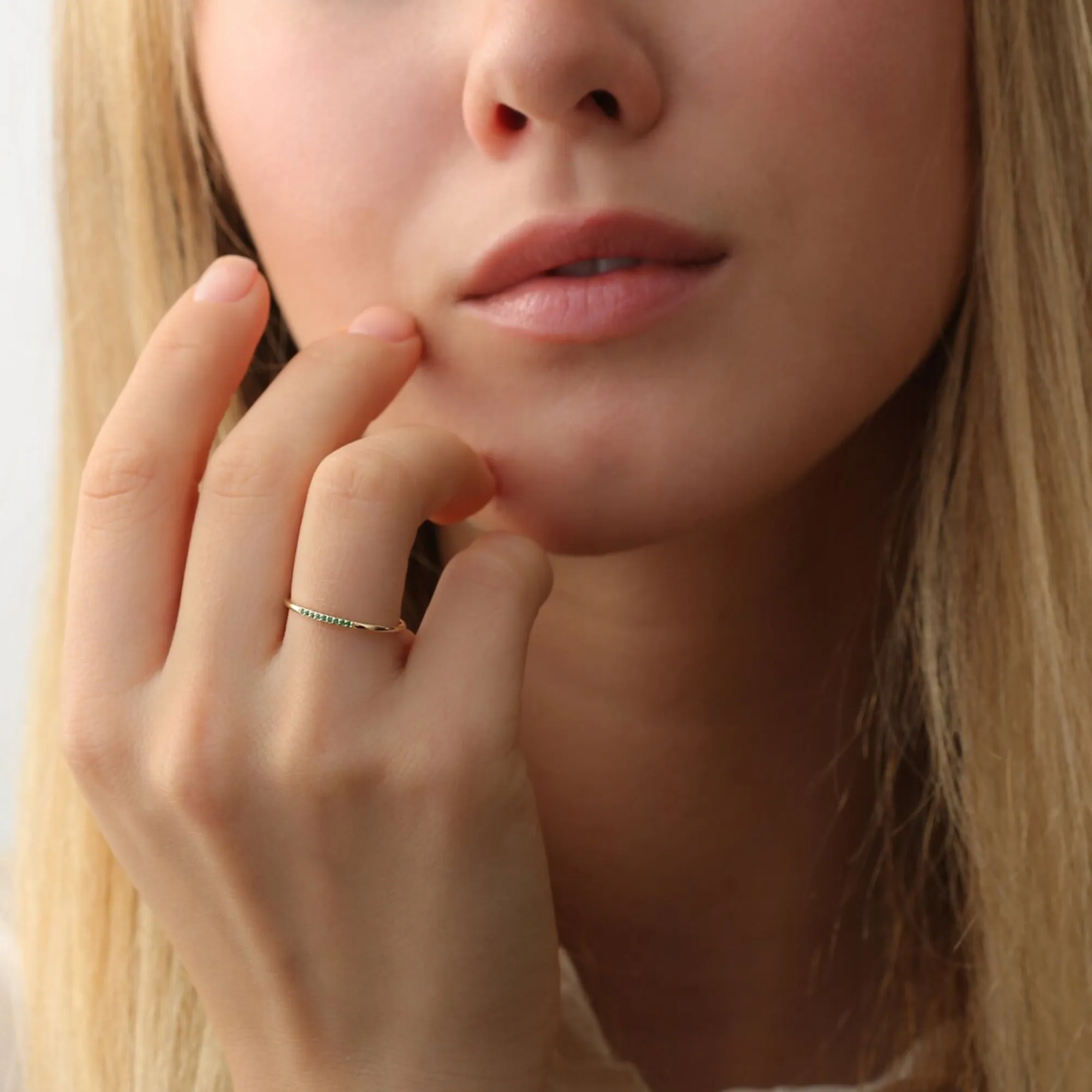 Thin Emerald Stacking Ring, Vanessa