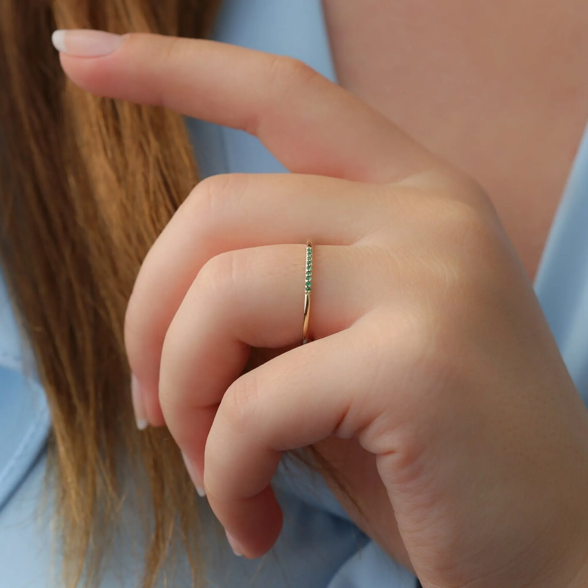 Thin Emerald Stacking Ring, Vanessa