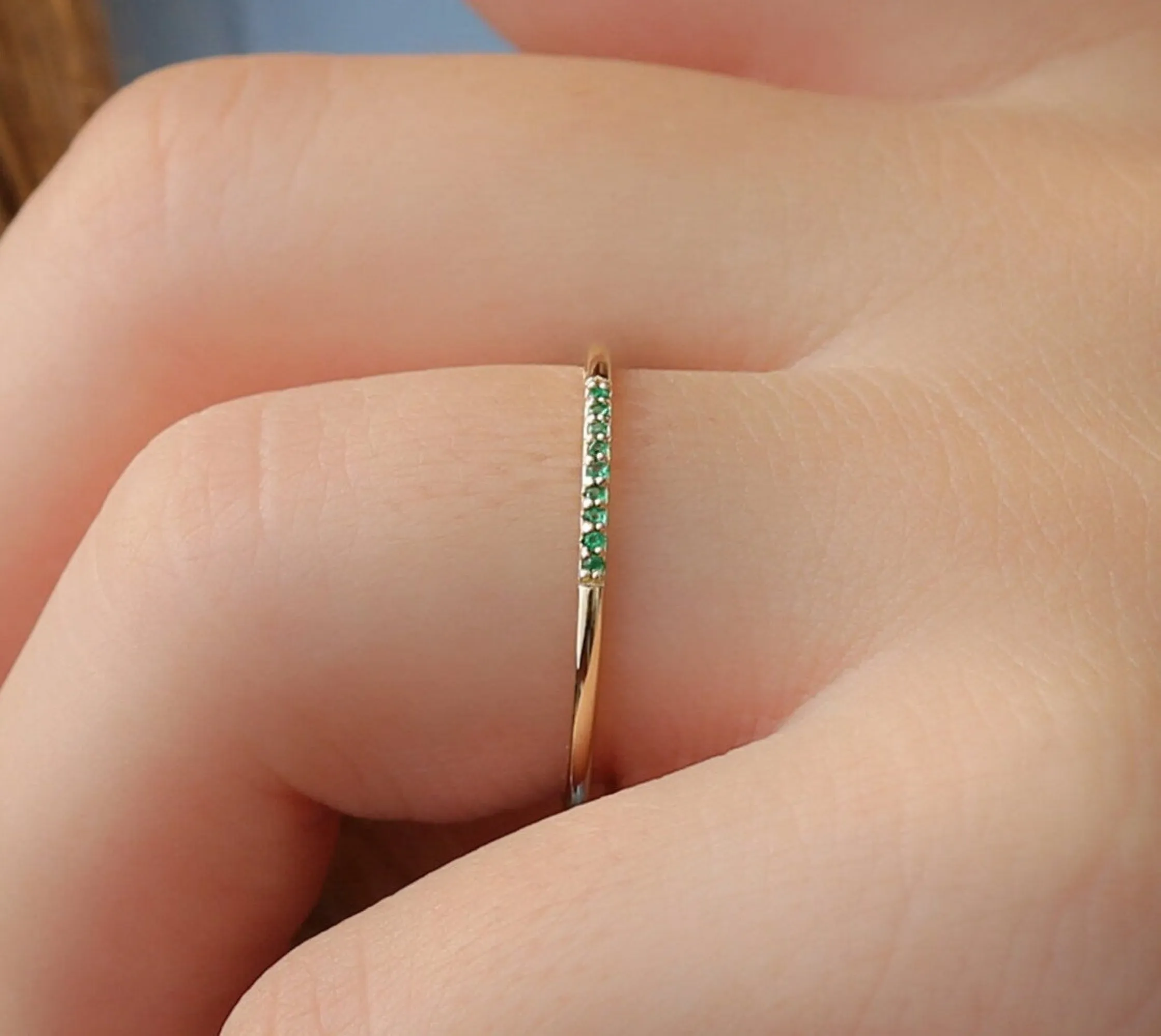 Thin Emerald Stacking Ring, Vanessa