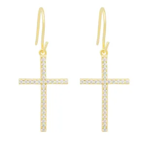 Thin Hanging Cross Earrings