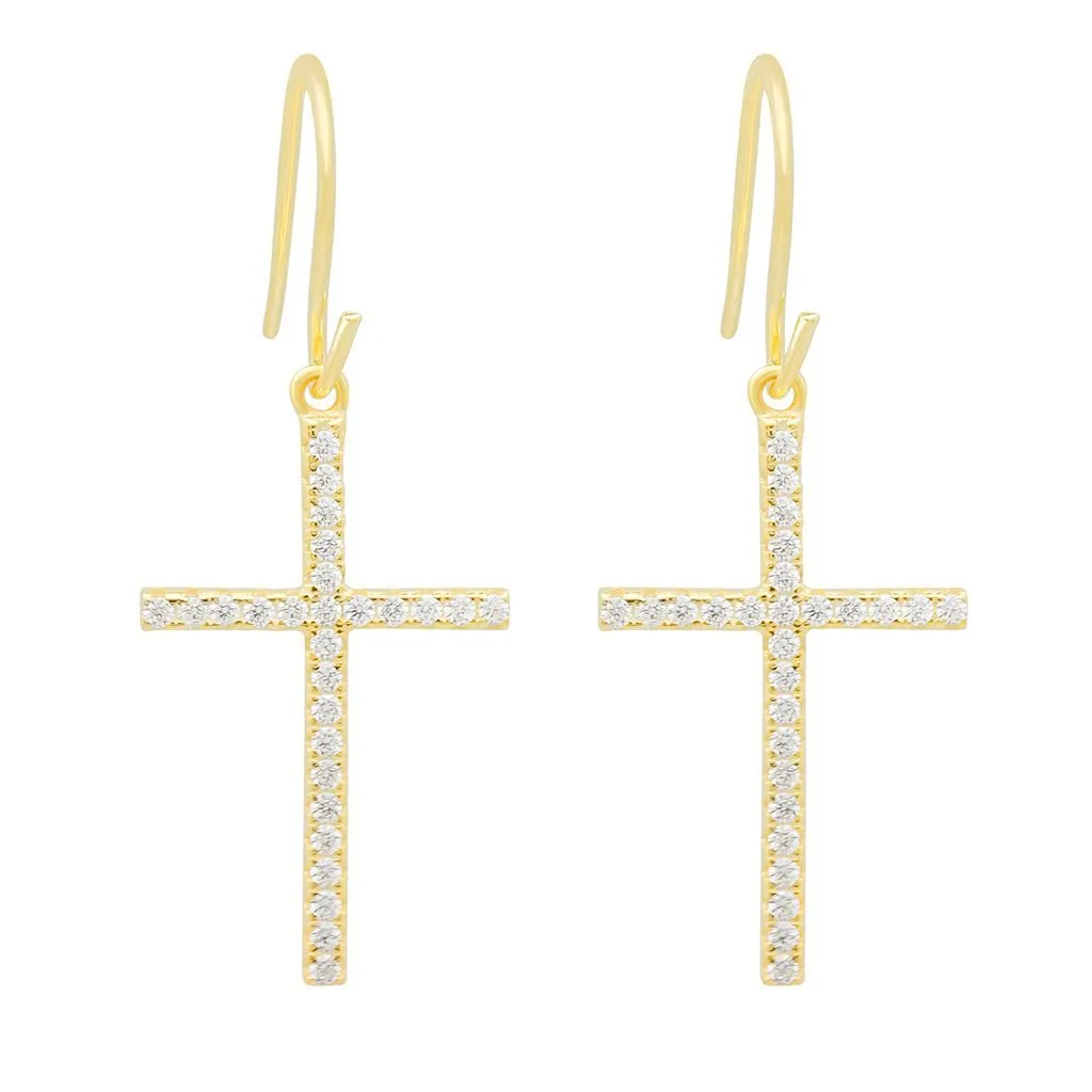 Thin Hanging Cross Earrings