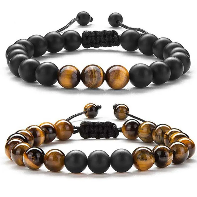 Tiger Eye & Matte Black Agate Couple Bracelets