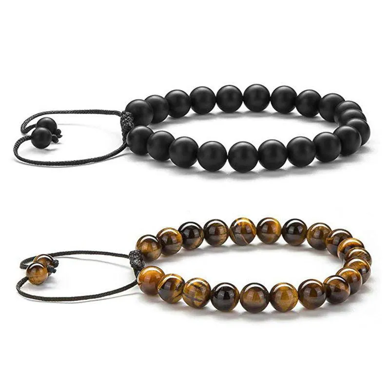 Tiger Eye & Matte Black Agate Couple Bracelets