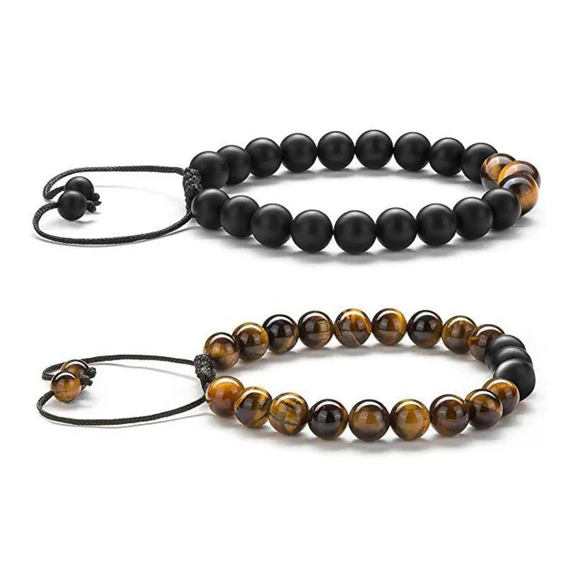 Tiger Eye & Matte Black Agate Couple Bracelets