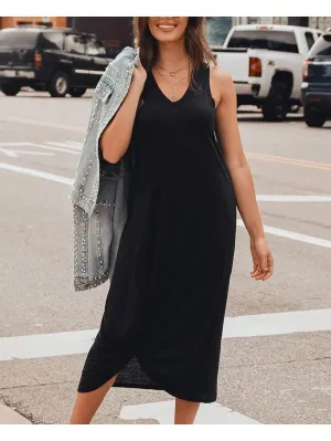 Twist Knot Front V-Neck Sleeveless Maxi Dress