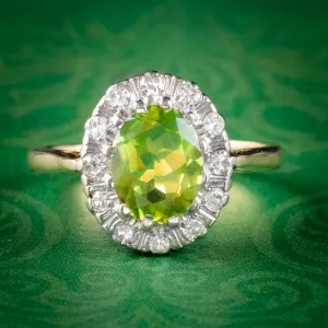 Vintage 2ct Peridot Diamond Ring 18ct Gold