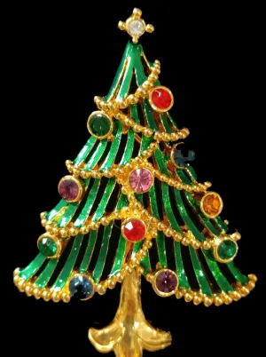 VINTAGE '60S CHRISTMAS TREE SPARKLING RHINESTONE ORNAMENTS PIN CHRISTMAS ORNAMENT PIN / CHRISTMAS BROACH